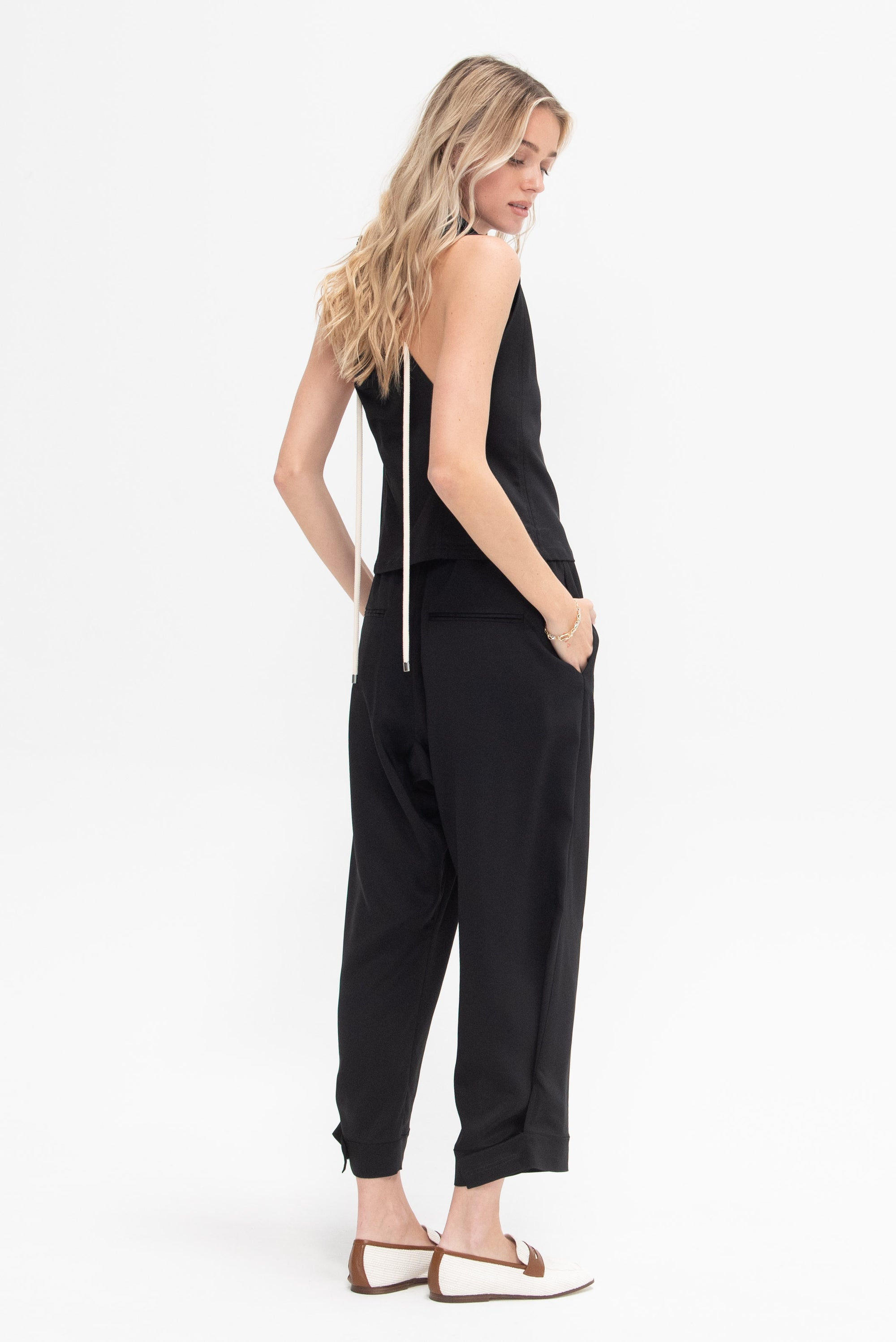 Elasticated Viscose Pant , Black