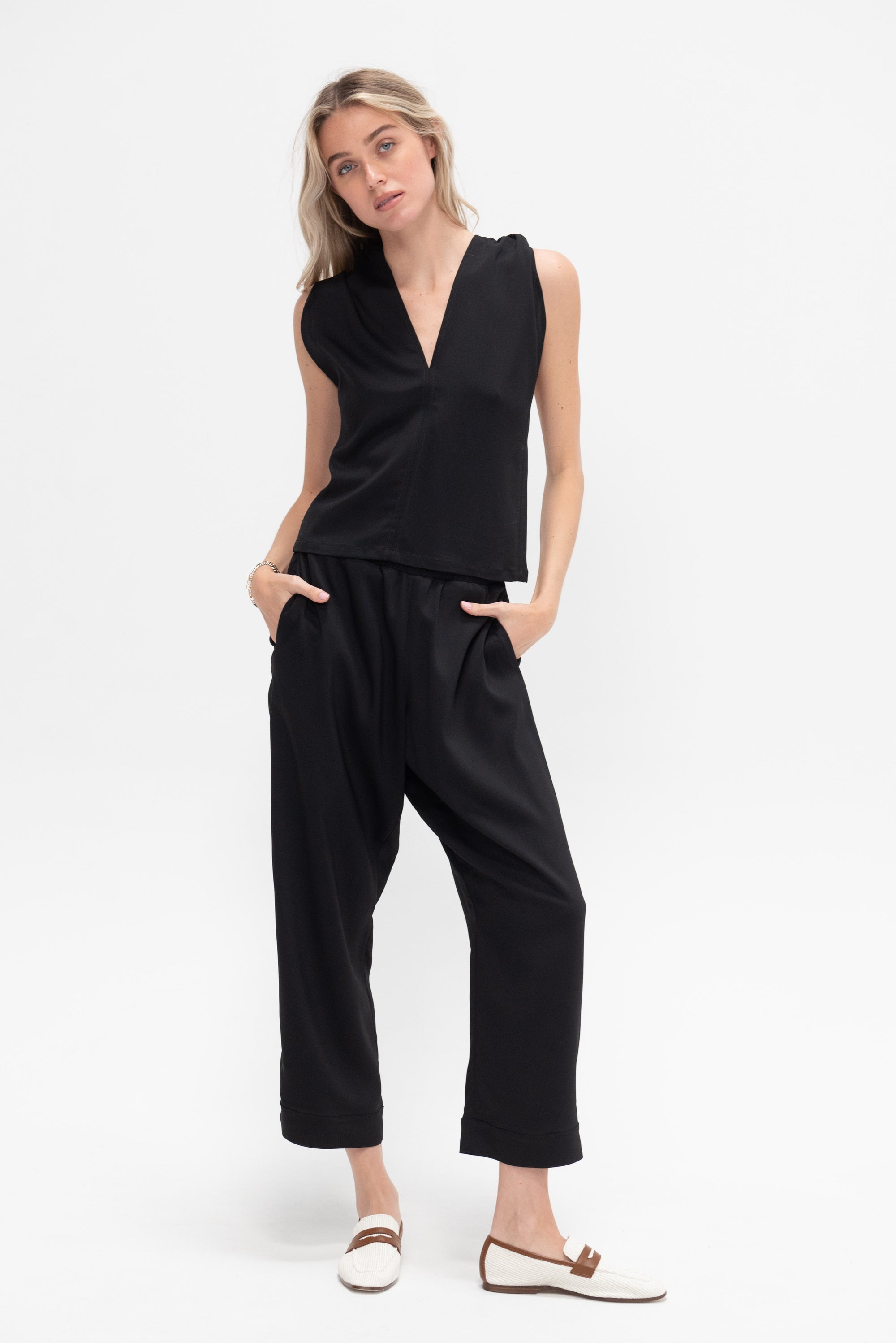 Elasticated Viscose Pant , Black