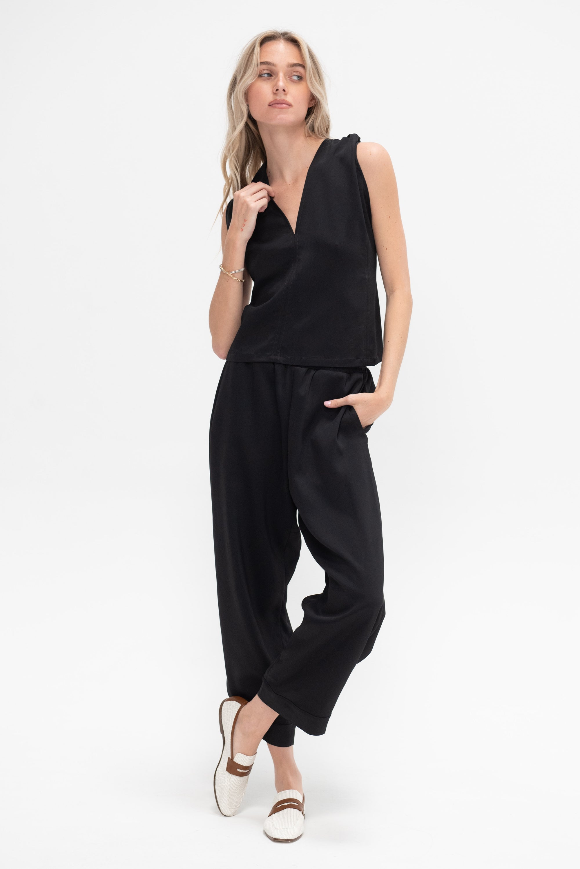 Elasticated Viscose Pant , Black