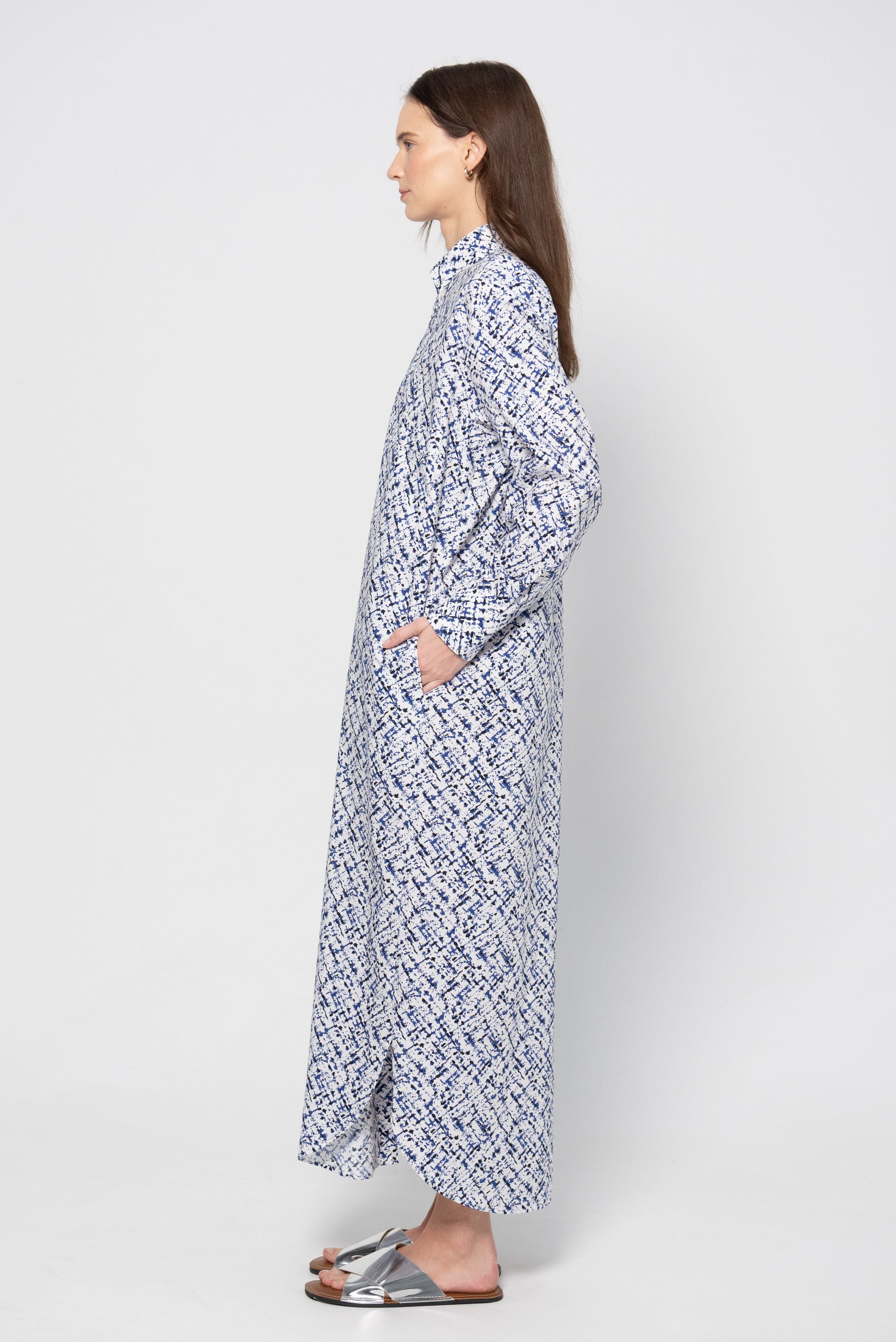 Printed Poplin Long Dress, Multi