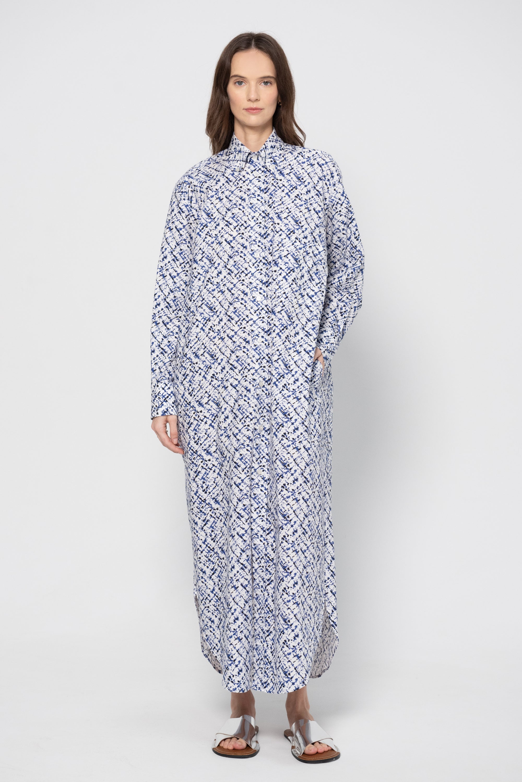 Printed Poplin Long Dress, Multi