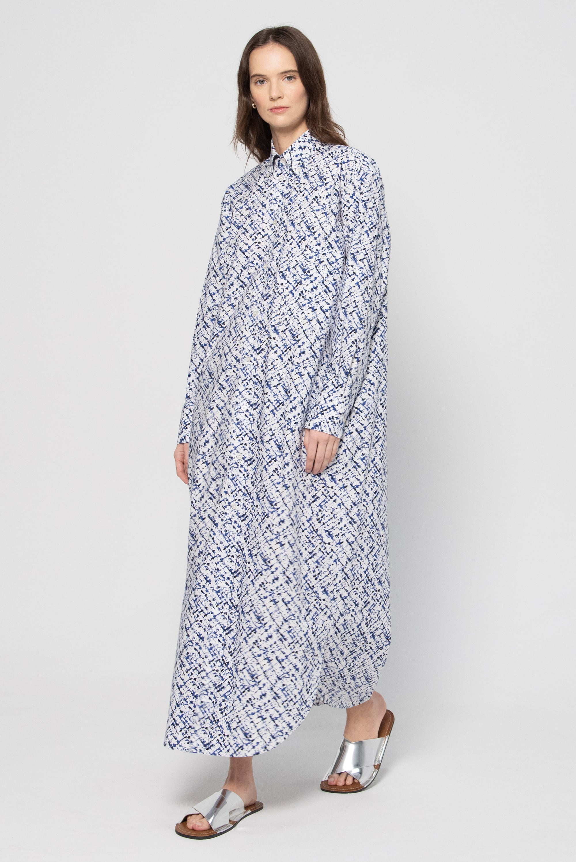 Printed Poplin Long Dress, Multi