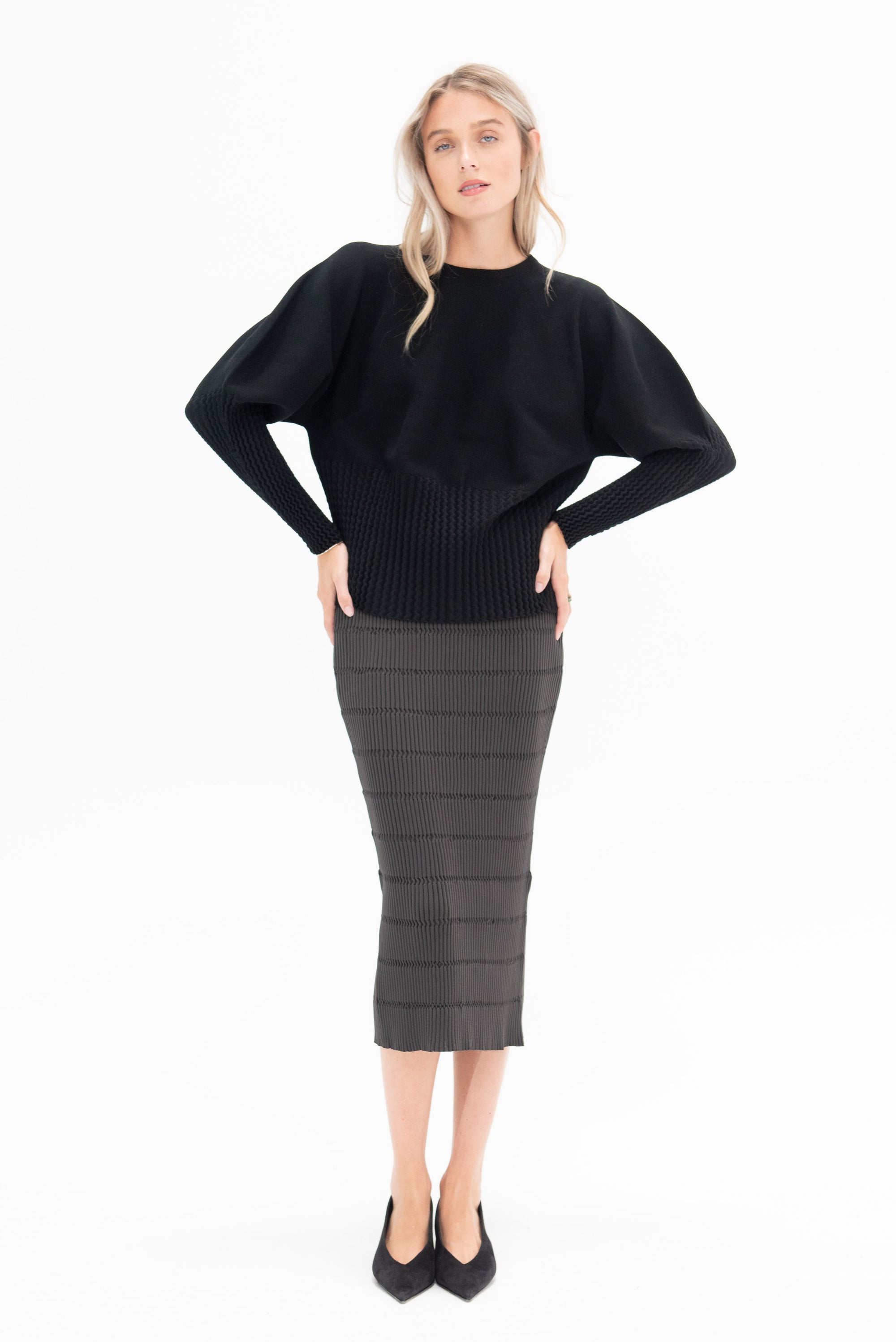 PLEATS PLEASE BY ISSEY MIYAKE - Jiggy Knit Skirt, Chocolate Brown