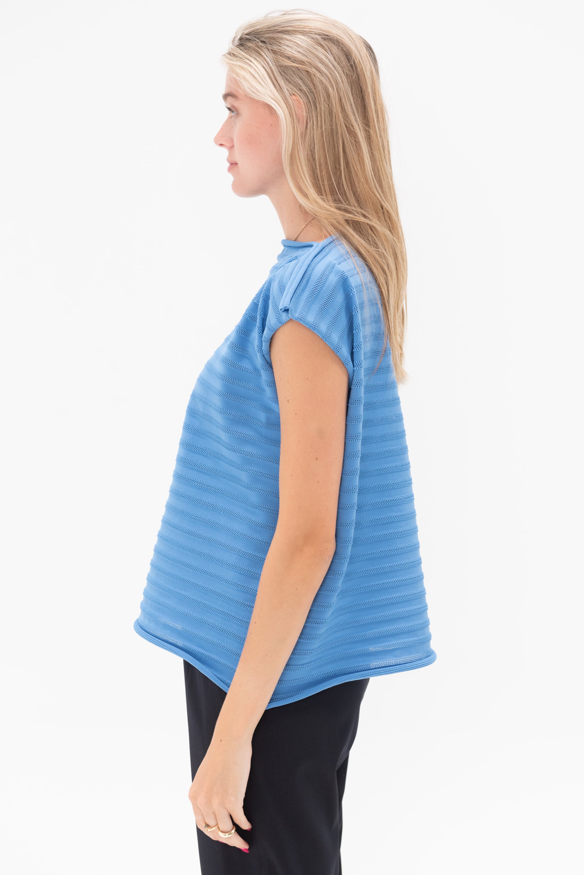 Pleats Please by Issey Miyake - Mesh Knit Top, Blue Salt