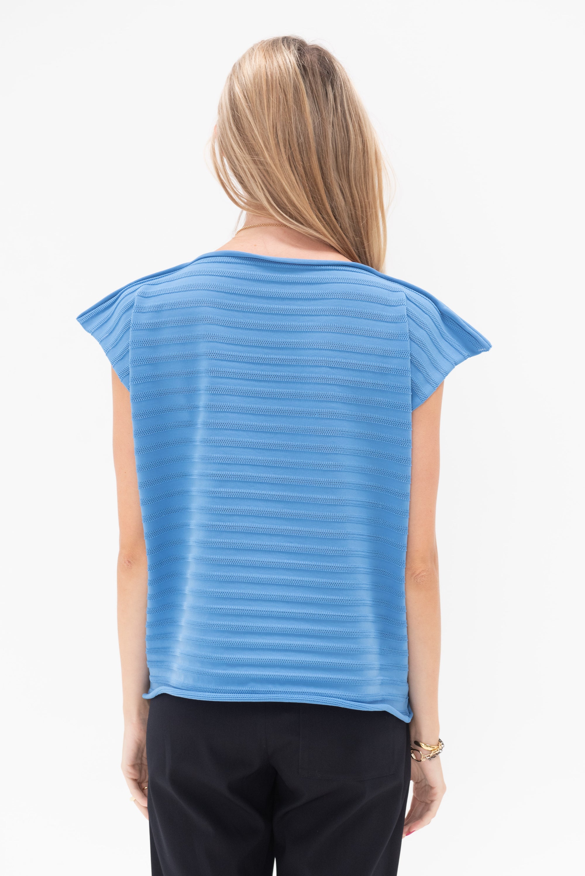 Pleats Please by Issey Miyake - Mesh Knit Top, Blue Salt