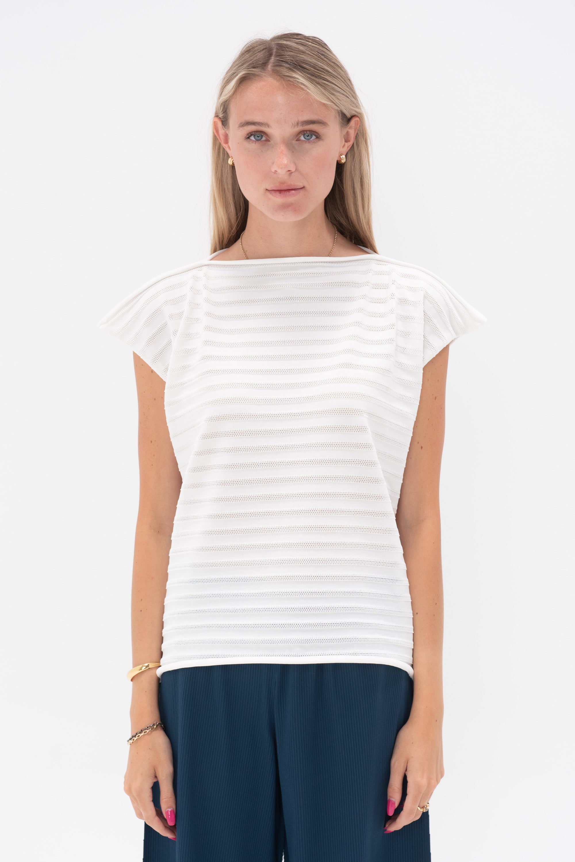 Pleats Please by Issey Miyake - Mesh Knit Top, White