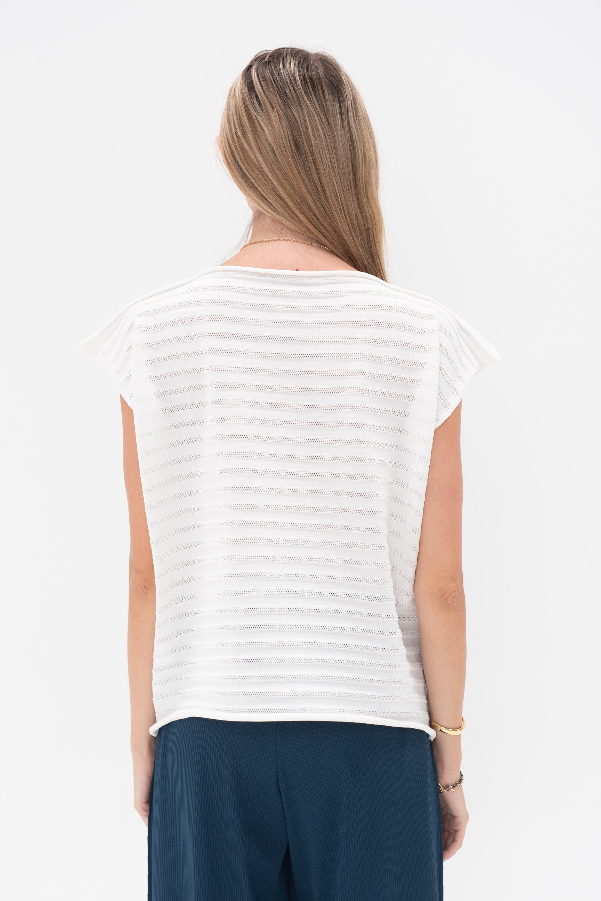 Pleats Please by Issey Miyake - Mesh Knit Top, White