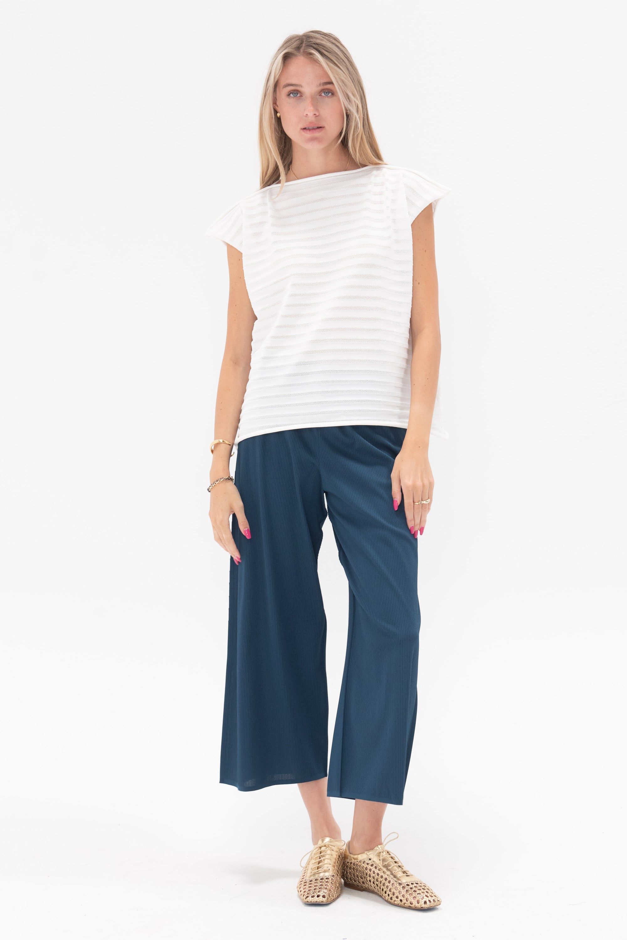 Pleats Please by Issey Miyake - Mesh Knit Top, White