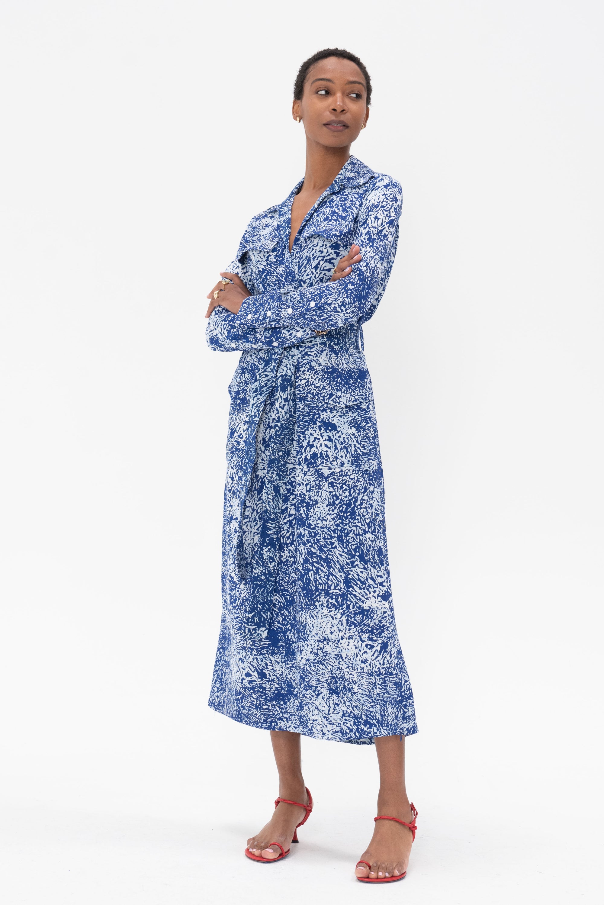 proenza schouler - Vanessa Dress In Printed Viscose Crepe, Cobalt