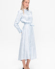 Hannah Dress in Stripe Silk Twill, Pale Blue Multi Stripe