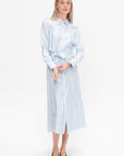 Hannah Dress in Stripe Silk Twill, Pale Blue Multi Stripe