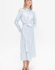 Hannah Dress in Stripe Silk Twill, Pale Blue Multi Stripe