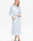 Hannah Dress in Stripe Silk Twill, Pale Blue Multi Stripe