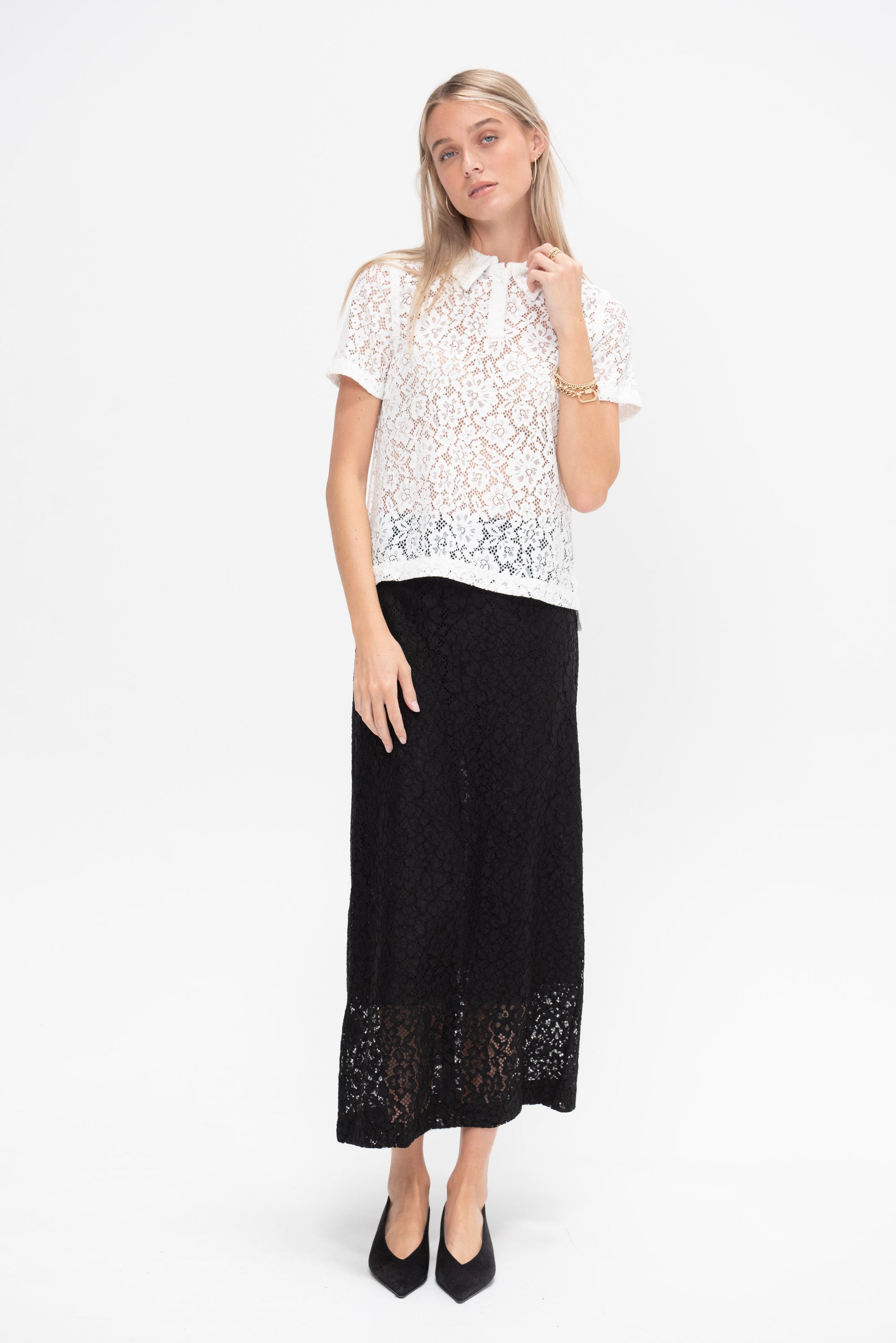 Jasmine Skirt Stretch Lace, Black