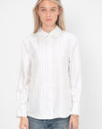 Madison Top in Stripe Silk Twill, Ivory Multi Stripe