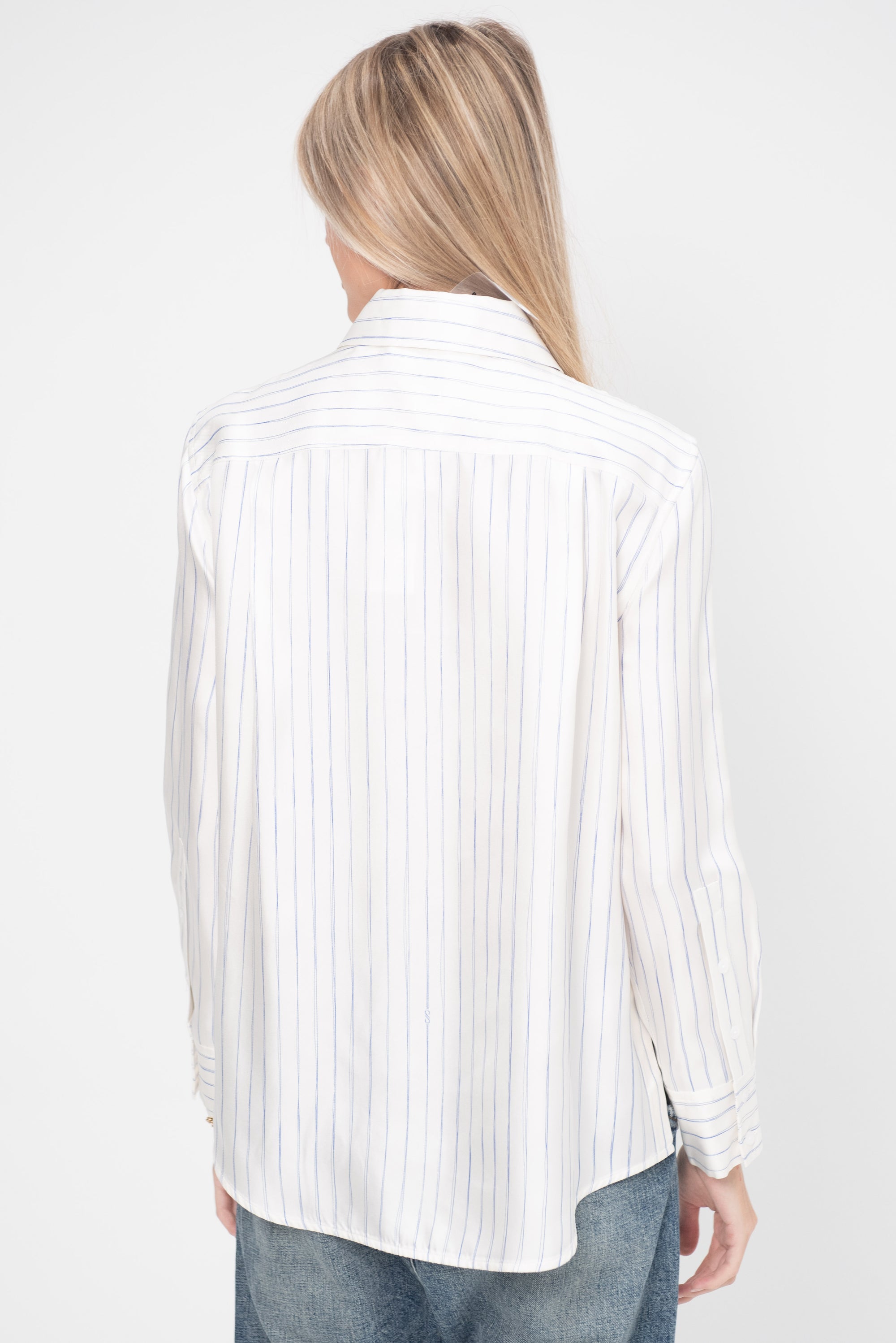 Madison Top in Stripe Silk Twill, Ivory Multi Stripe