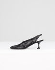 Tee Perforated Slingback Pumps, Black