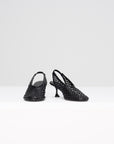 Tee Perforated Slingback Pumps, Black