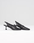 Tee Perforated Slingback Pumps, Black