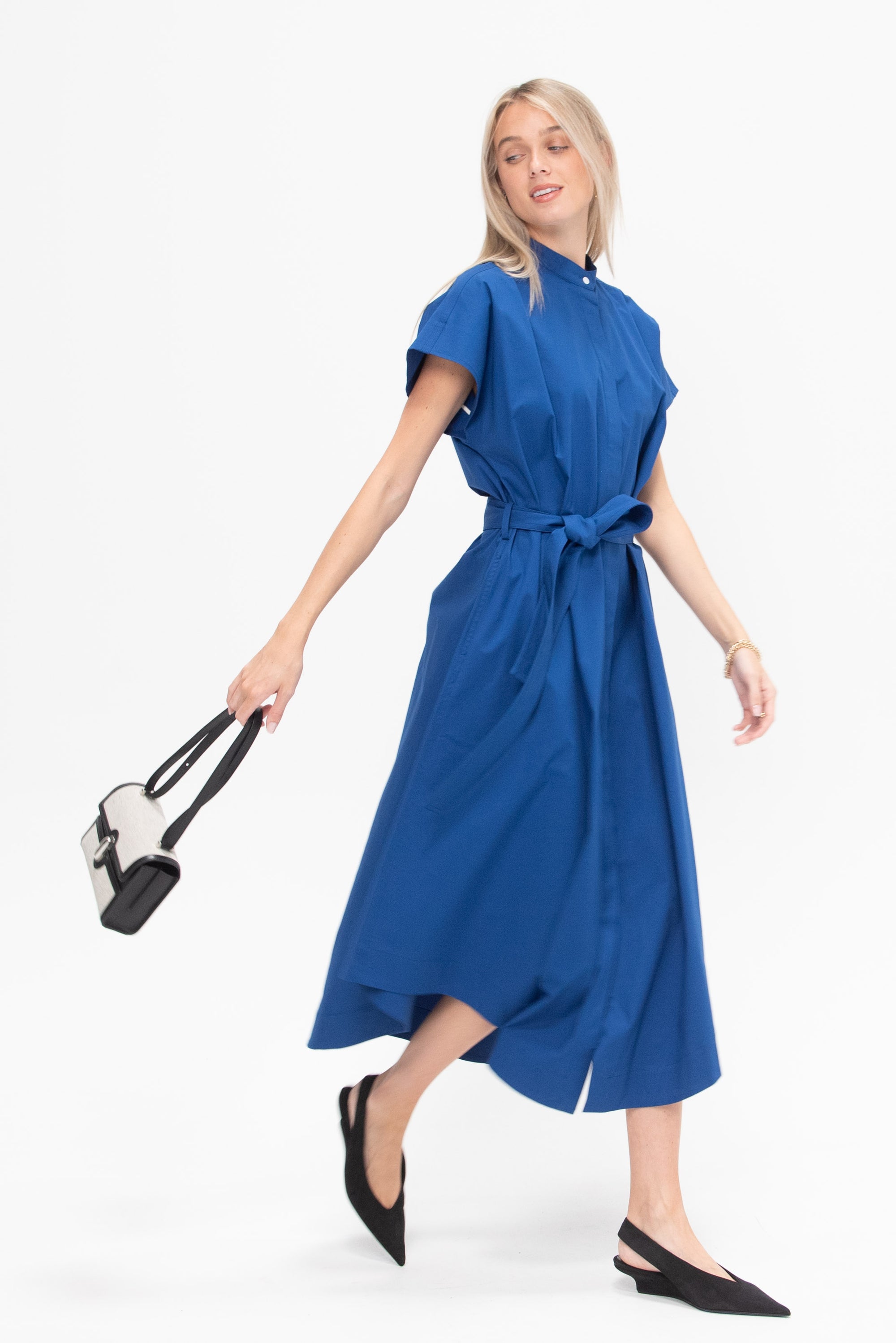 Walker Dress in Eco Poplin, Blue