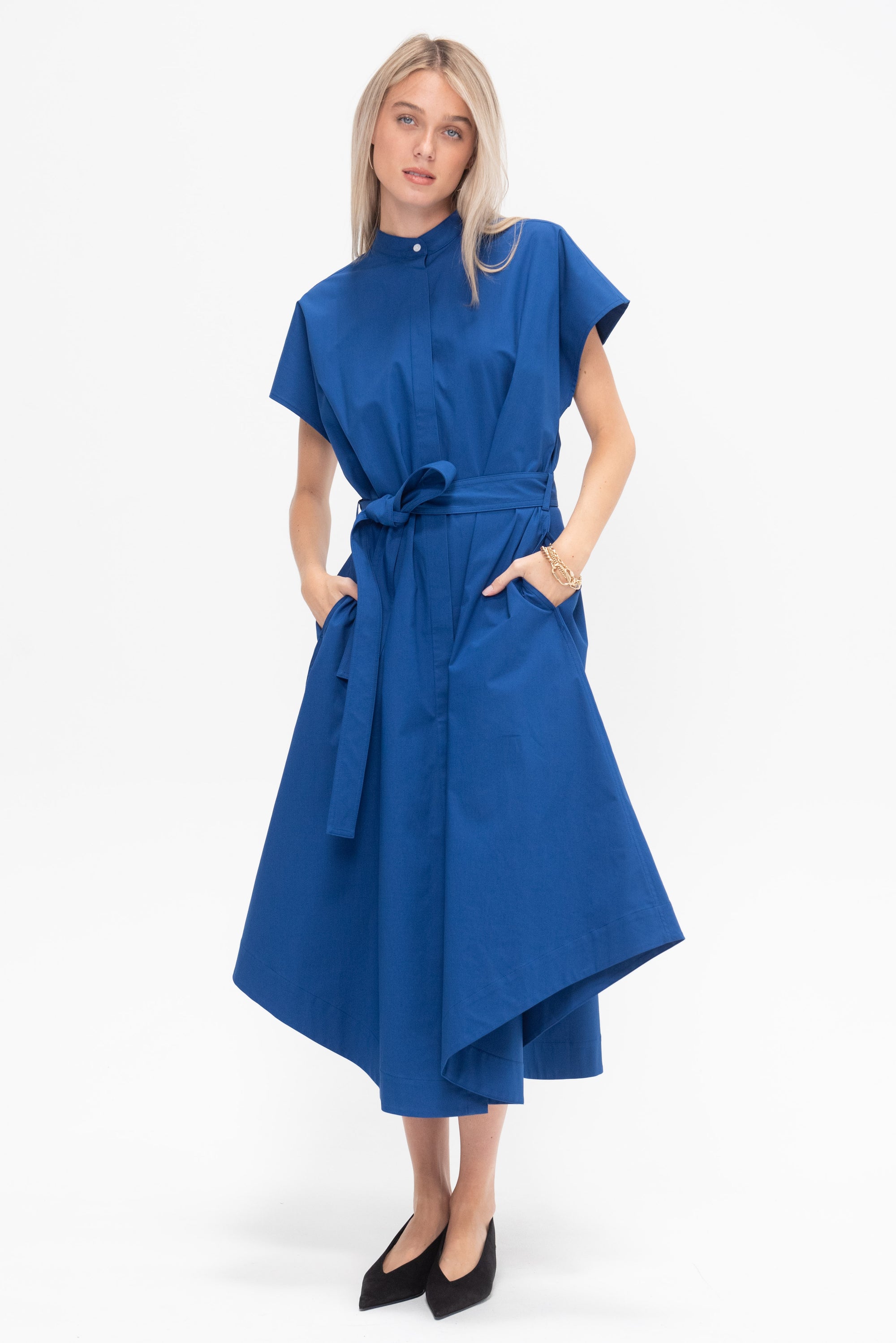 Walker Dress in Eco Poplin, Blue