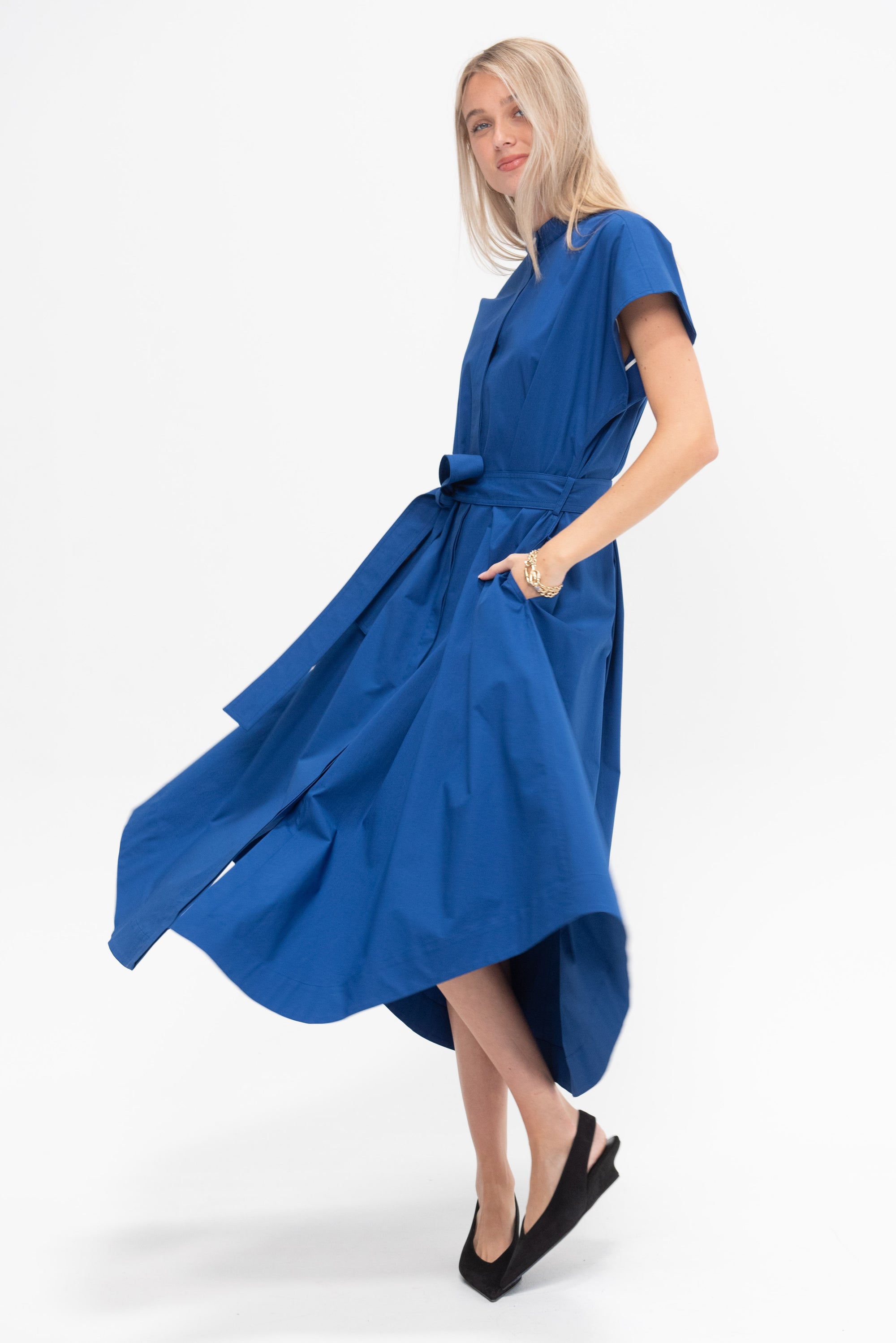 Walker Dress in Eco Poplin, Blue