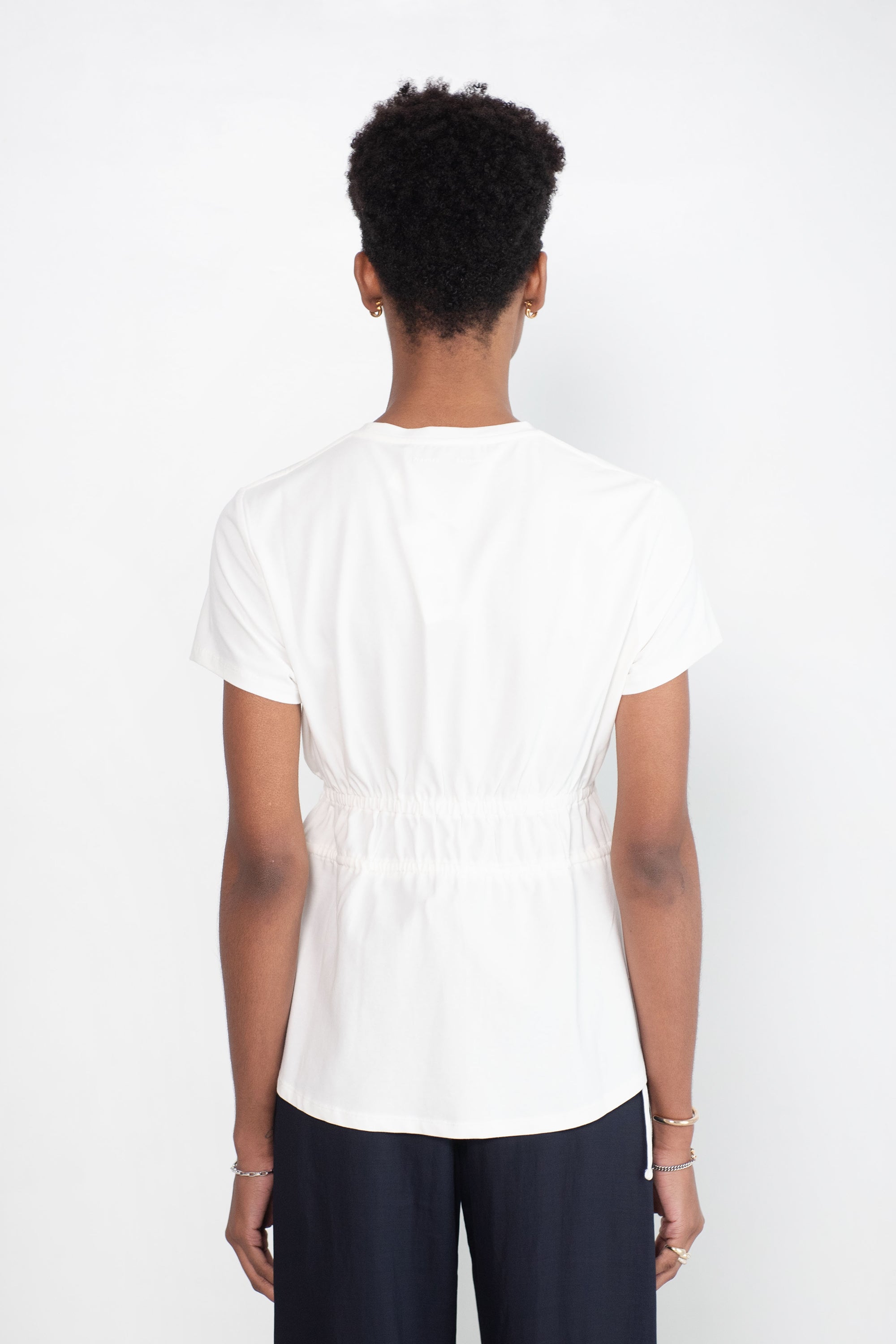 RUCHED SIDE TIE T-SHIRT, OFF WHITE