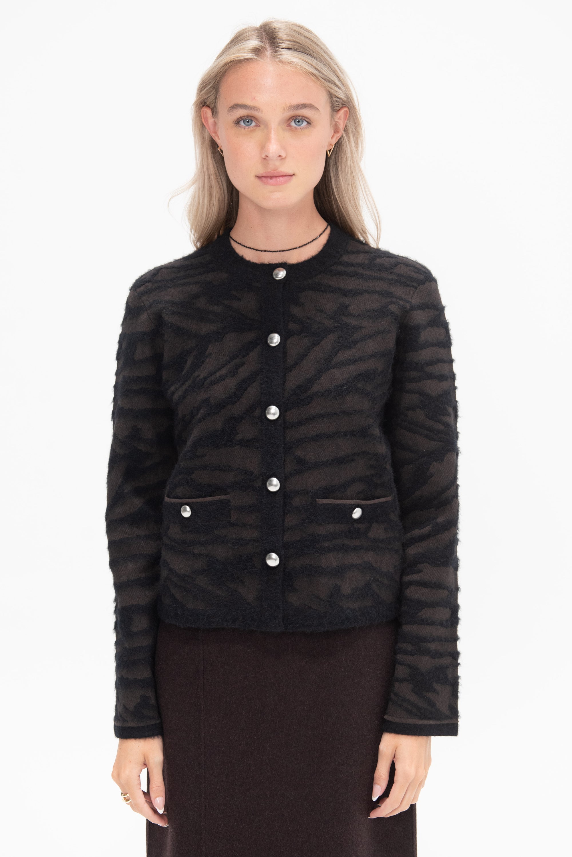 PROENZA SCHOULER WHITE LABEL - Josephine Jacket in Brushed Knit, Hickory-Black