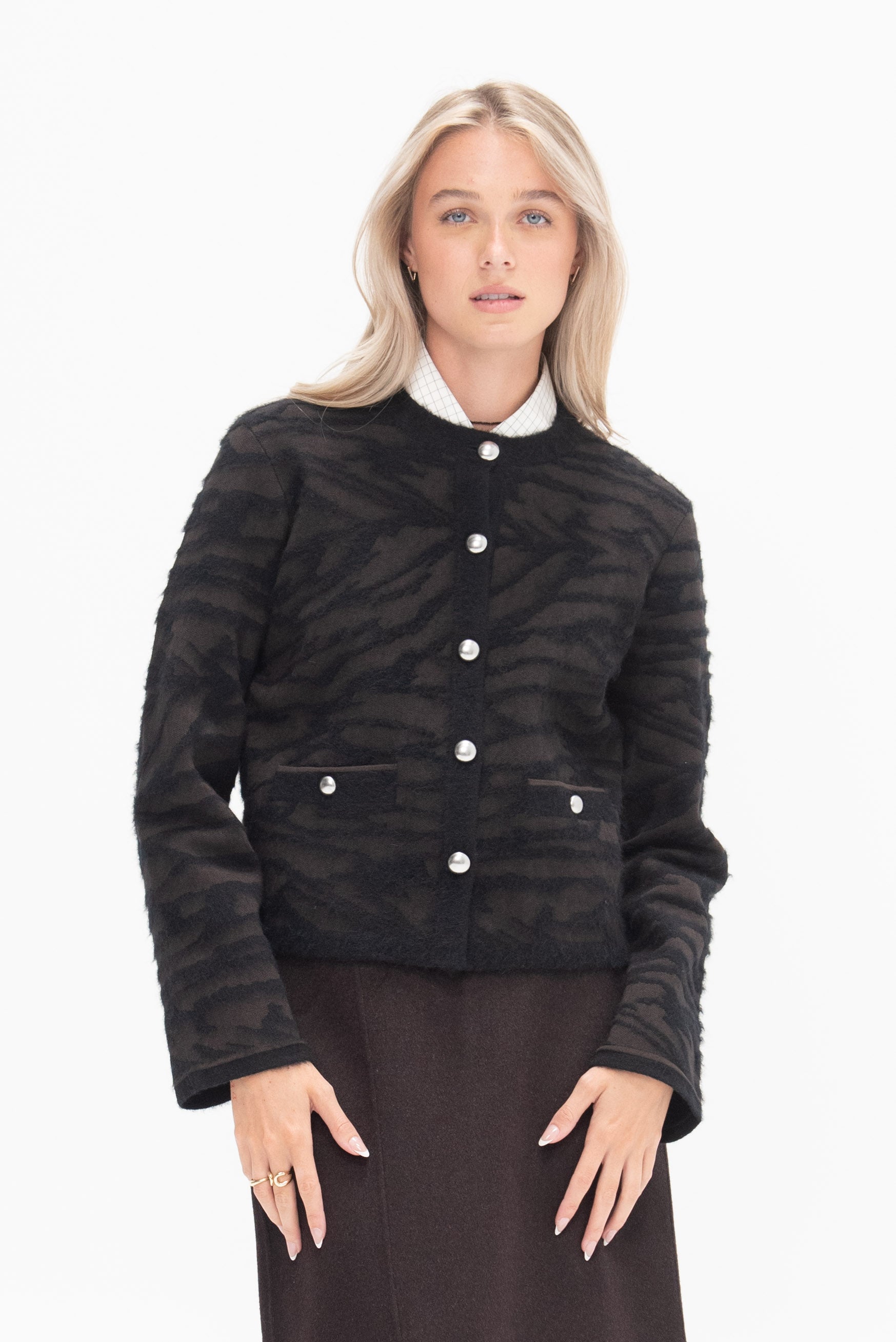 PROENZA SCHOULER WHITE LABEL - Josephine Jacket in Brushed Knit, Hickory-Black