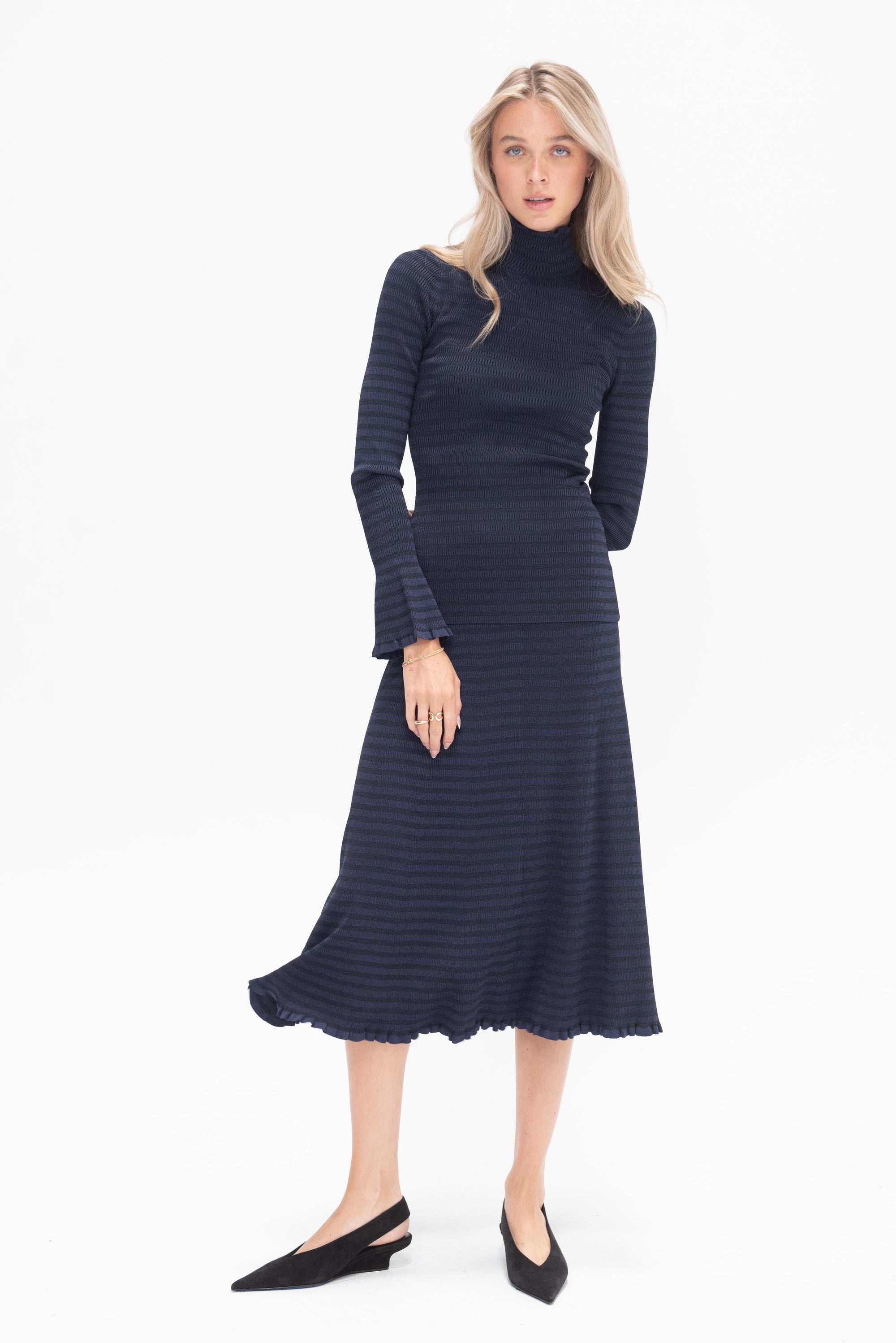 PROENZA SCHOULER WHITE LABEL - Stina Skirt in Geo Knits, Navy-Black