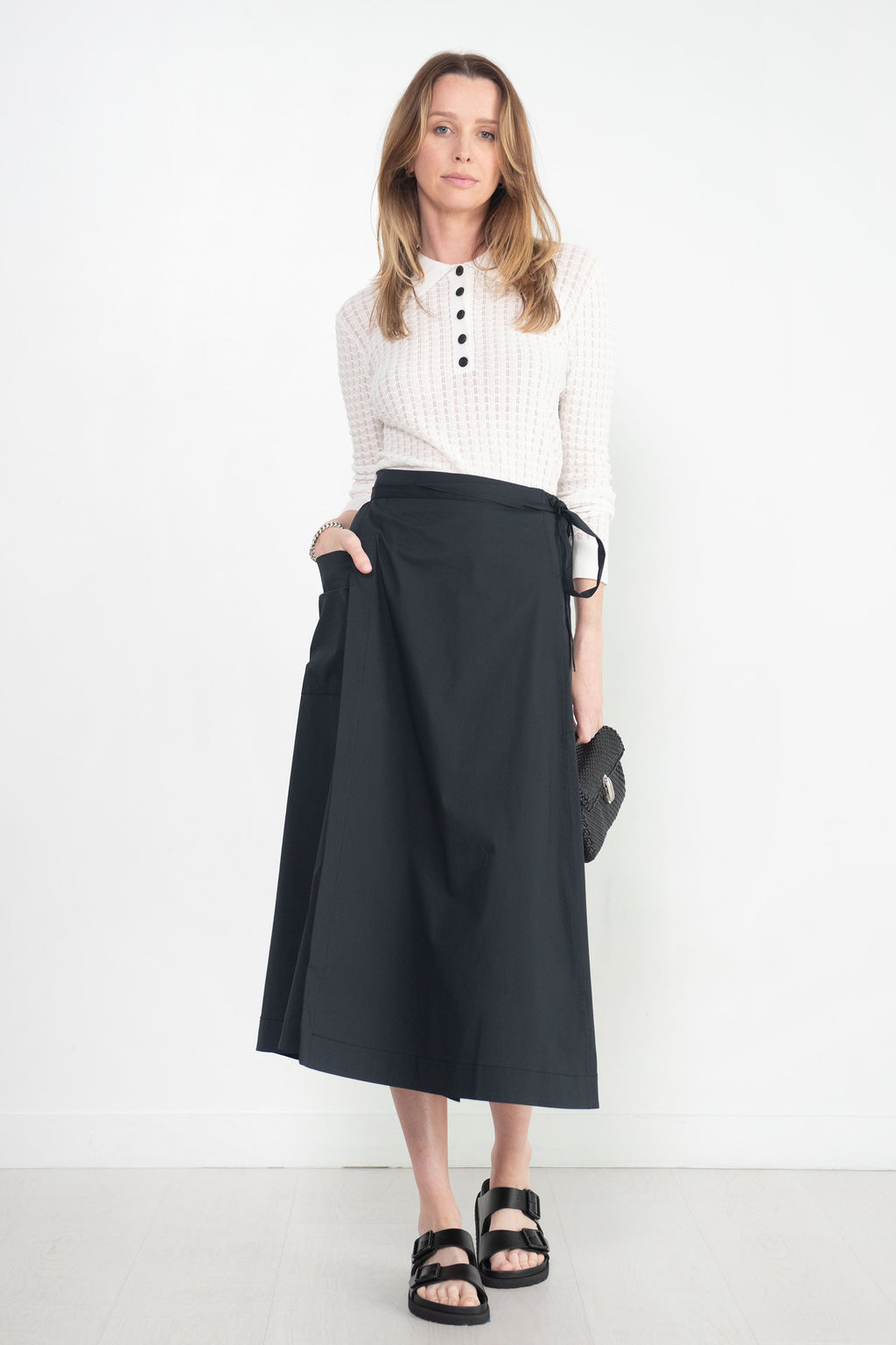 Proenza White Label Soft Poplin Wrap Skirt, Black – Kick Pleat