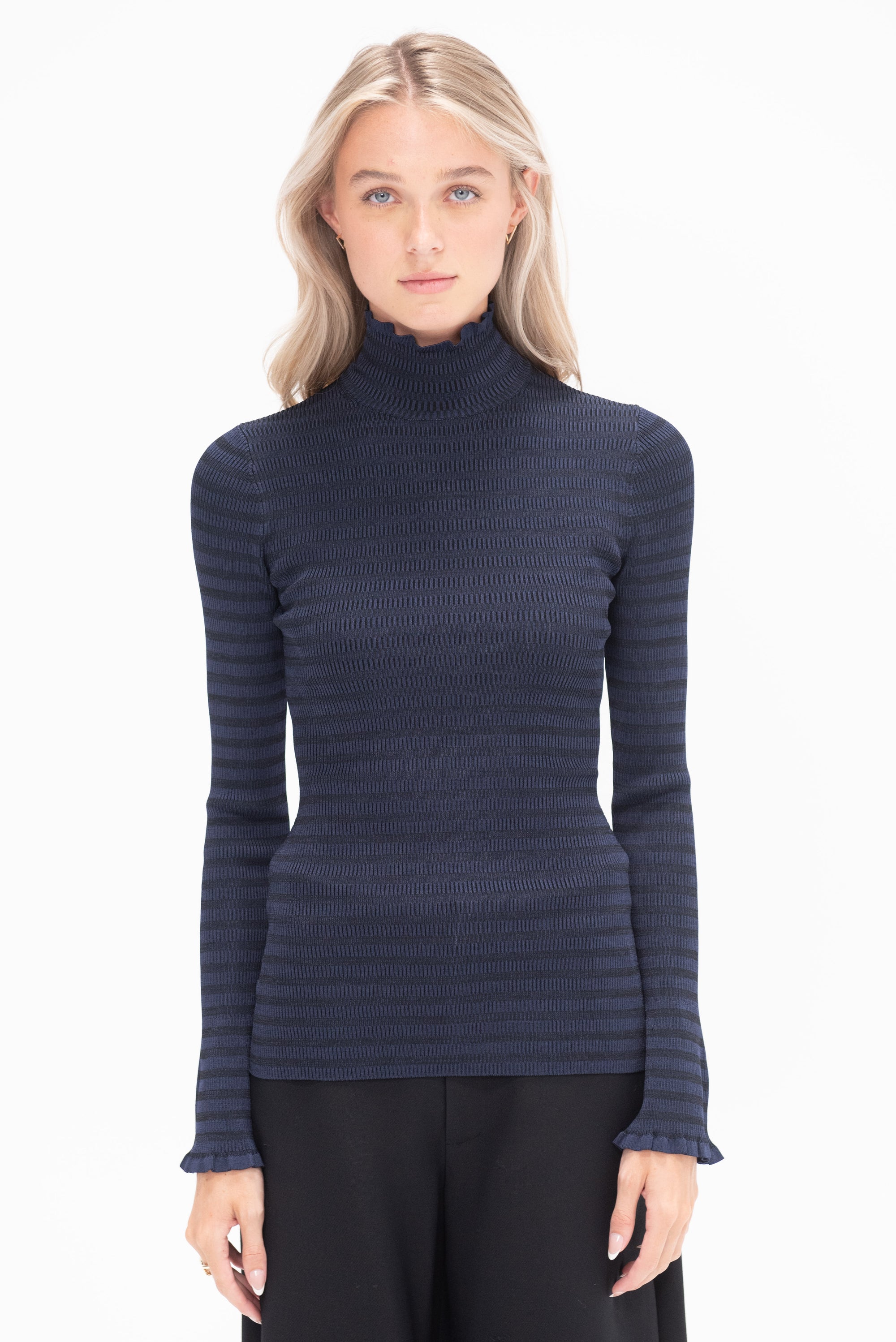 PROENZA SCHOULER WHITE LABEL - Phyllis Turtleneck in Geo Knits, Navy-Black