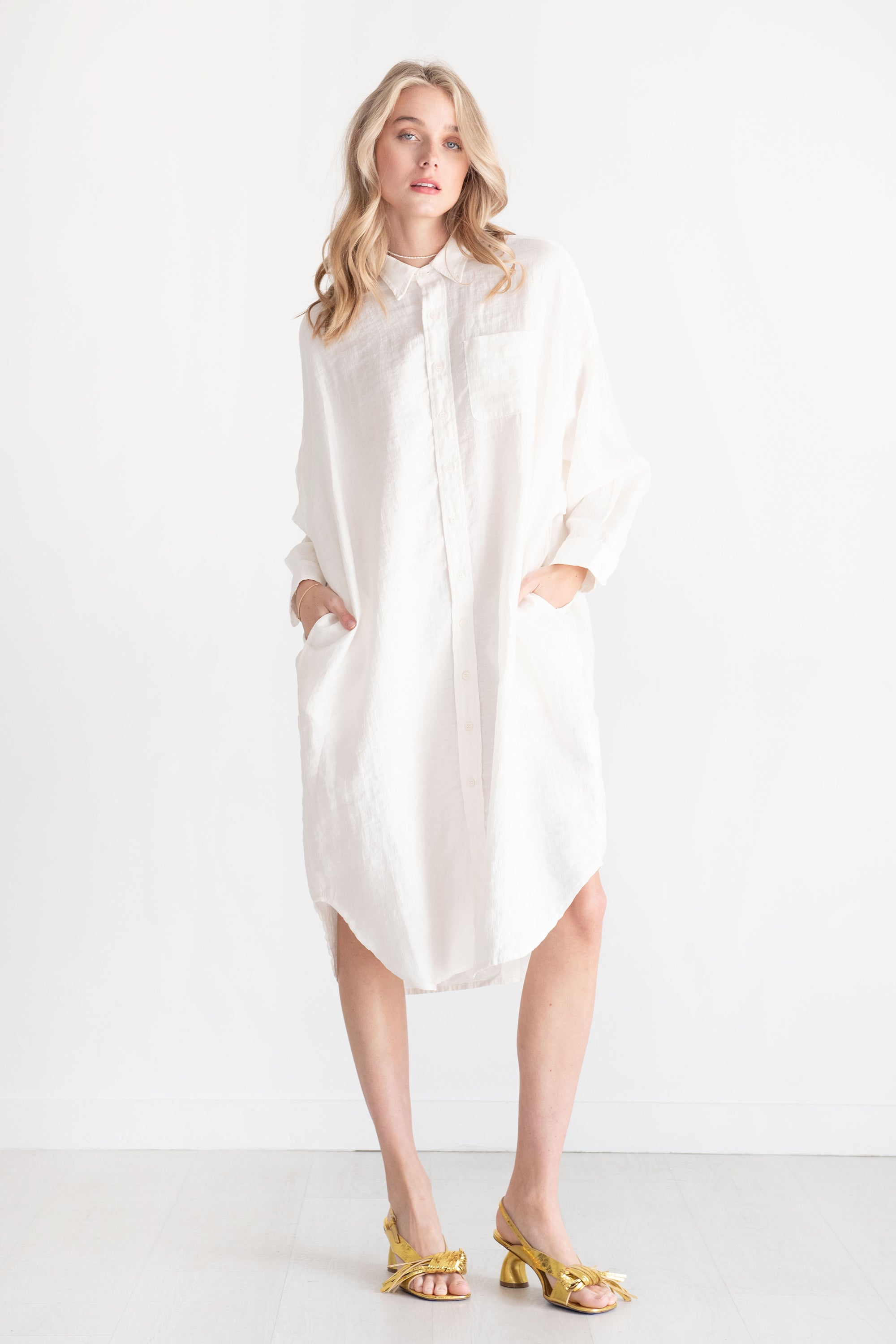 R13 Jumbo Shirtdress, White – Kick Pleat