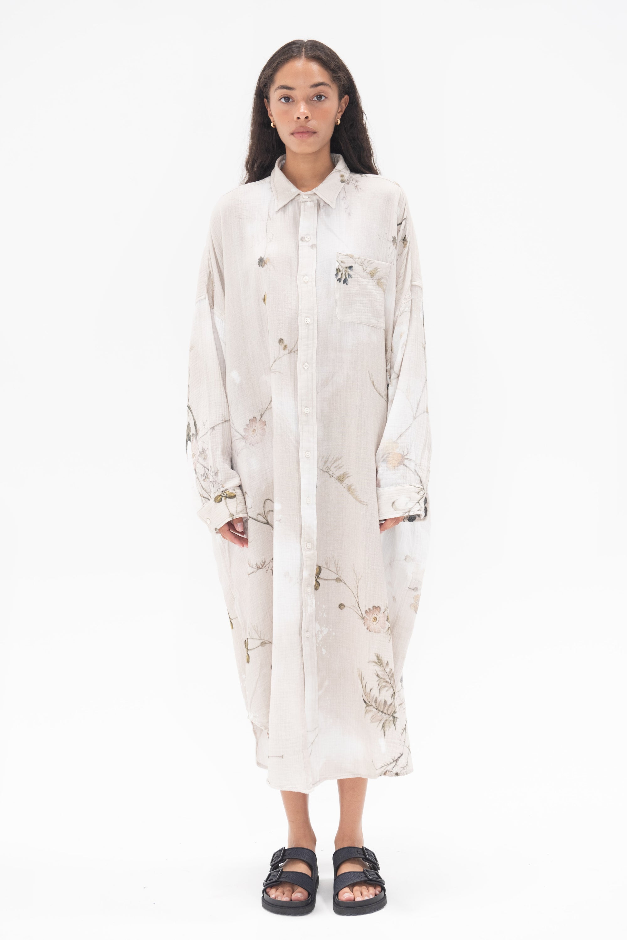 R13 - Jumbo Shirtdress, Bleached Cream Floral