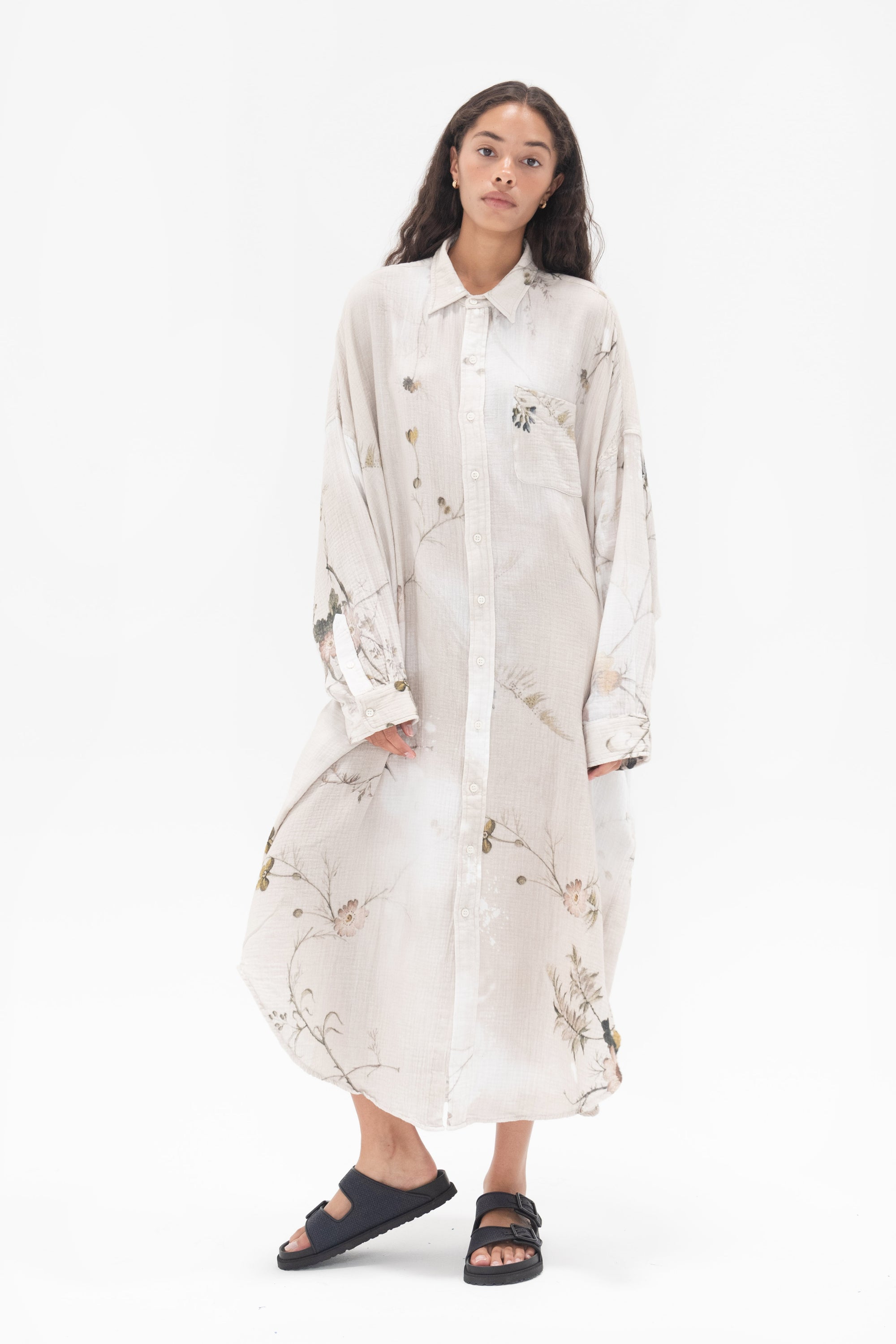 R13 - Jumbo Shirtdress, Bleached Cream Floral