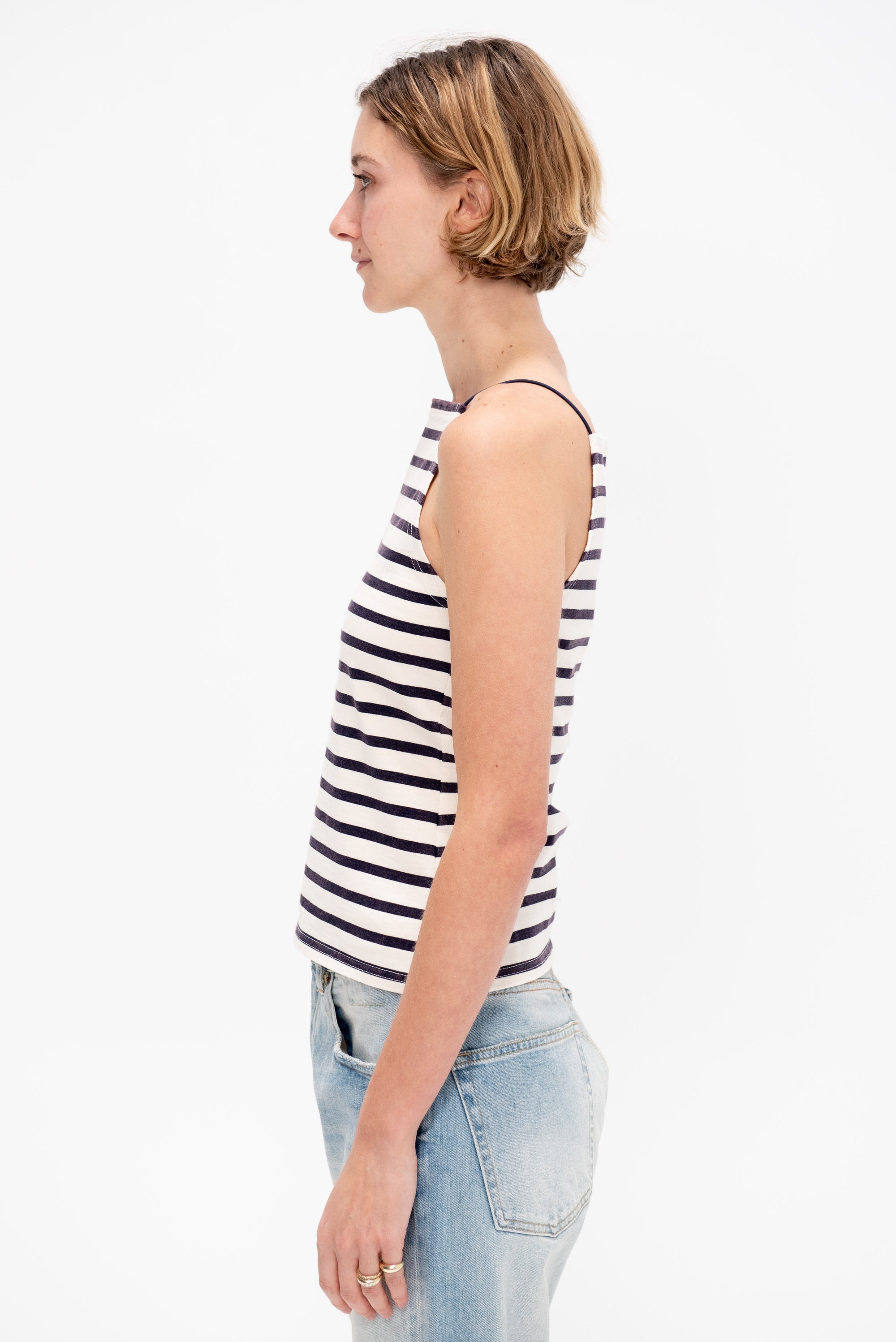 Halter Stripe Tee, Ecru &amp; Navy