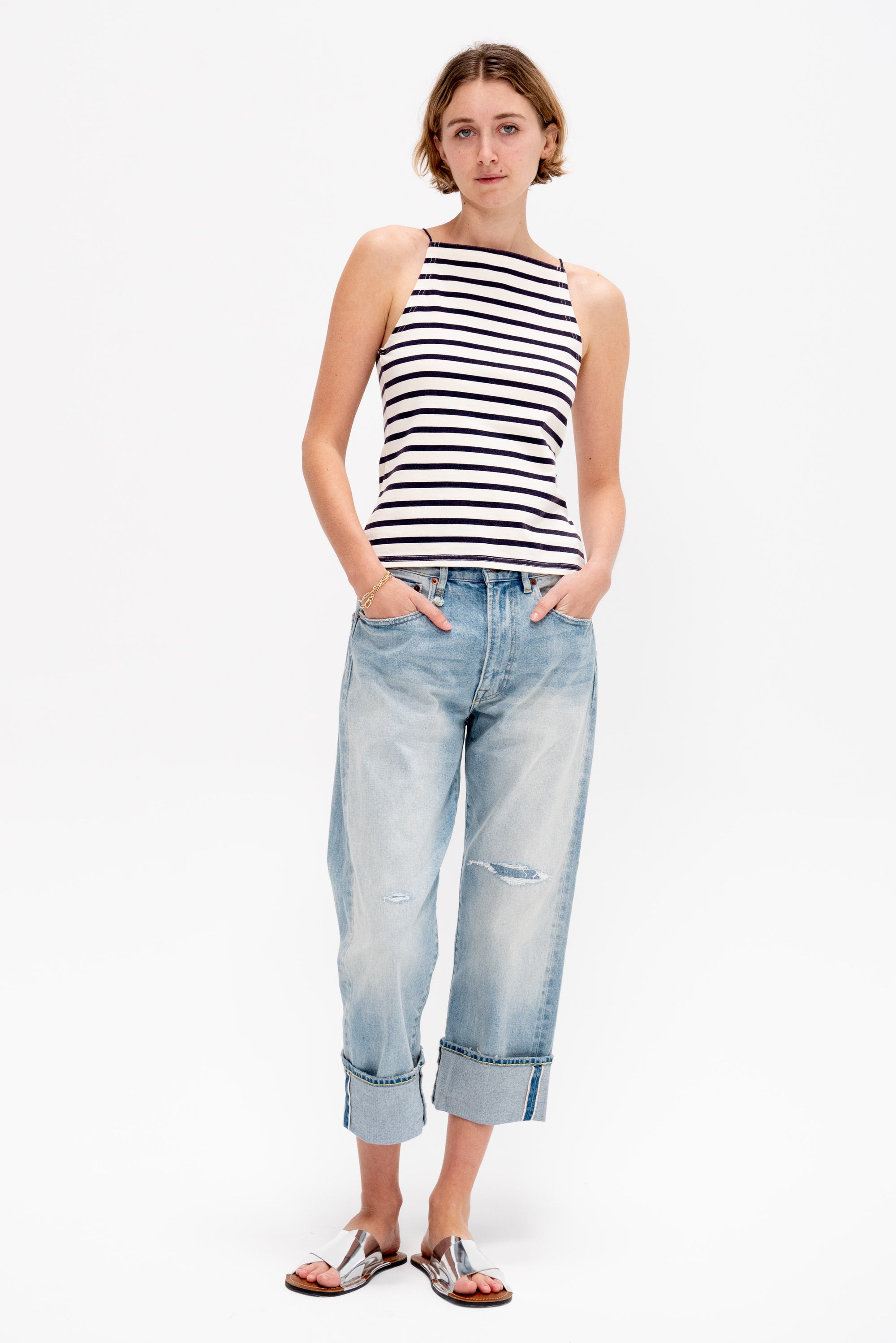 Halter Stripe Tee, Ecru &amp; Navy