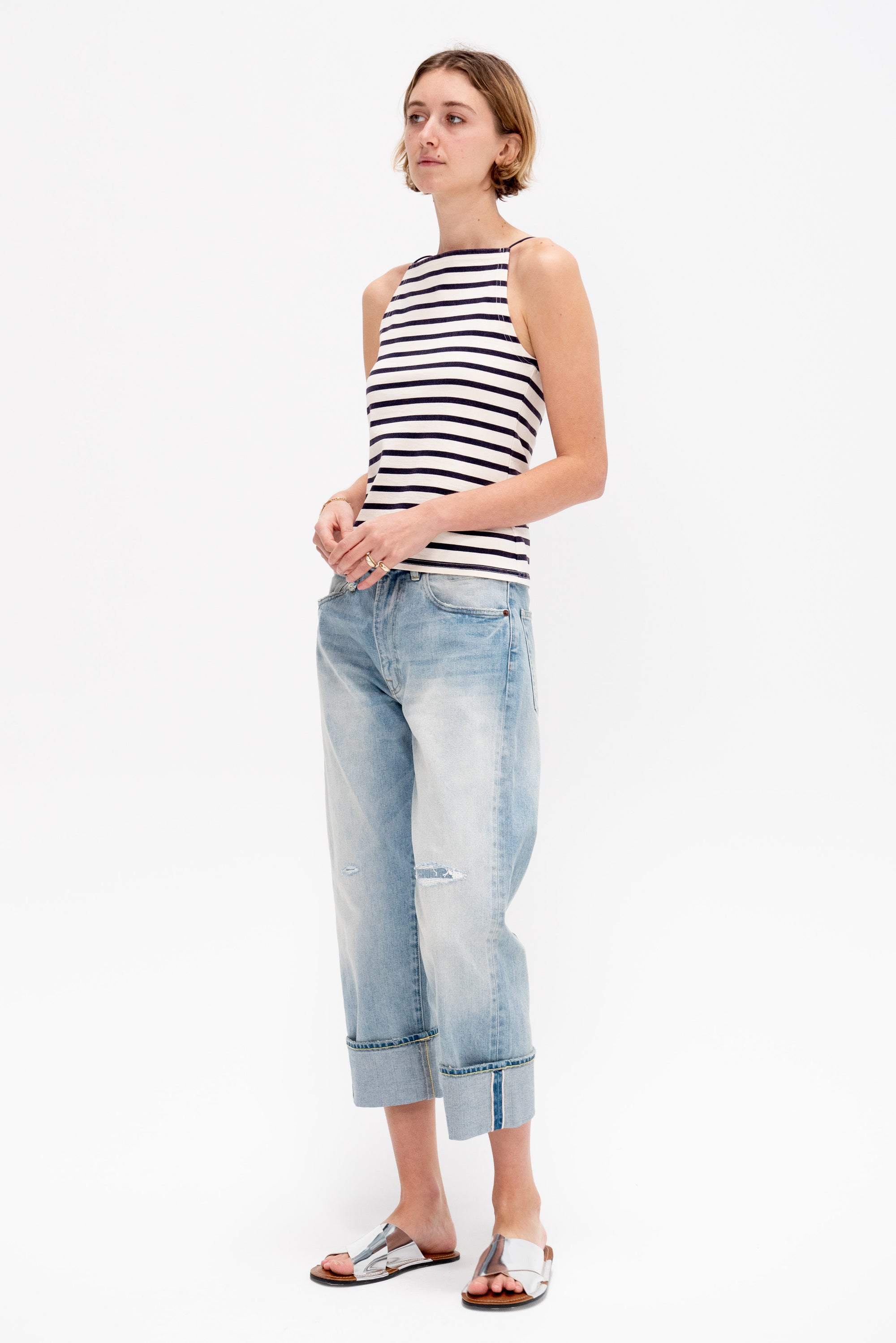 Halter Stripe Tee, Ecru &amp; Navy