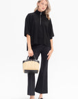 ROSETTA GETTY - Zip Up Oversized Polo Top, Black