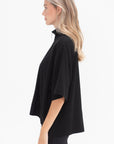 ROSETTA GETTY - Zip Up Oversized Polo Top, Black