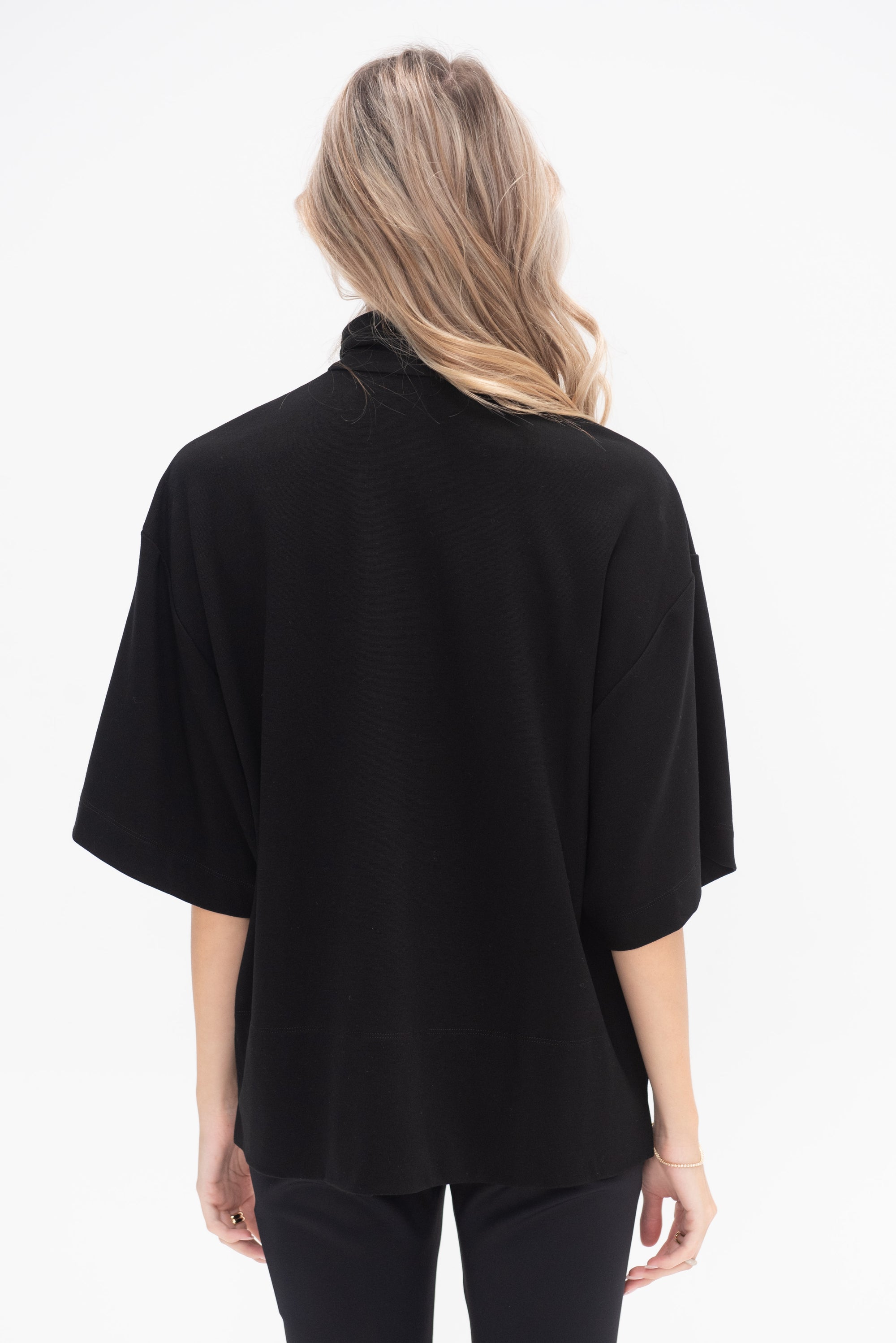 ROSETTA GETTY - Zip Up Oversized Polo Top, Black