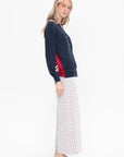 Pull On Cropped Straight Striped Windowpane, Navy & Red