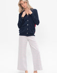 Pull On Cropped Straight Striped Windowpane, Navy & Red