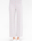 Pull On Cropped Straight Striped Windowpane, Navy & Red