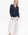 Pull On Cropped Straight Striped Windowpane, Navy & Red