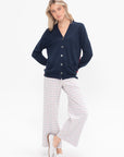 Pull On Cropped Straight Striped Windowpane, Navy & Red