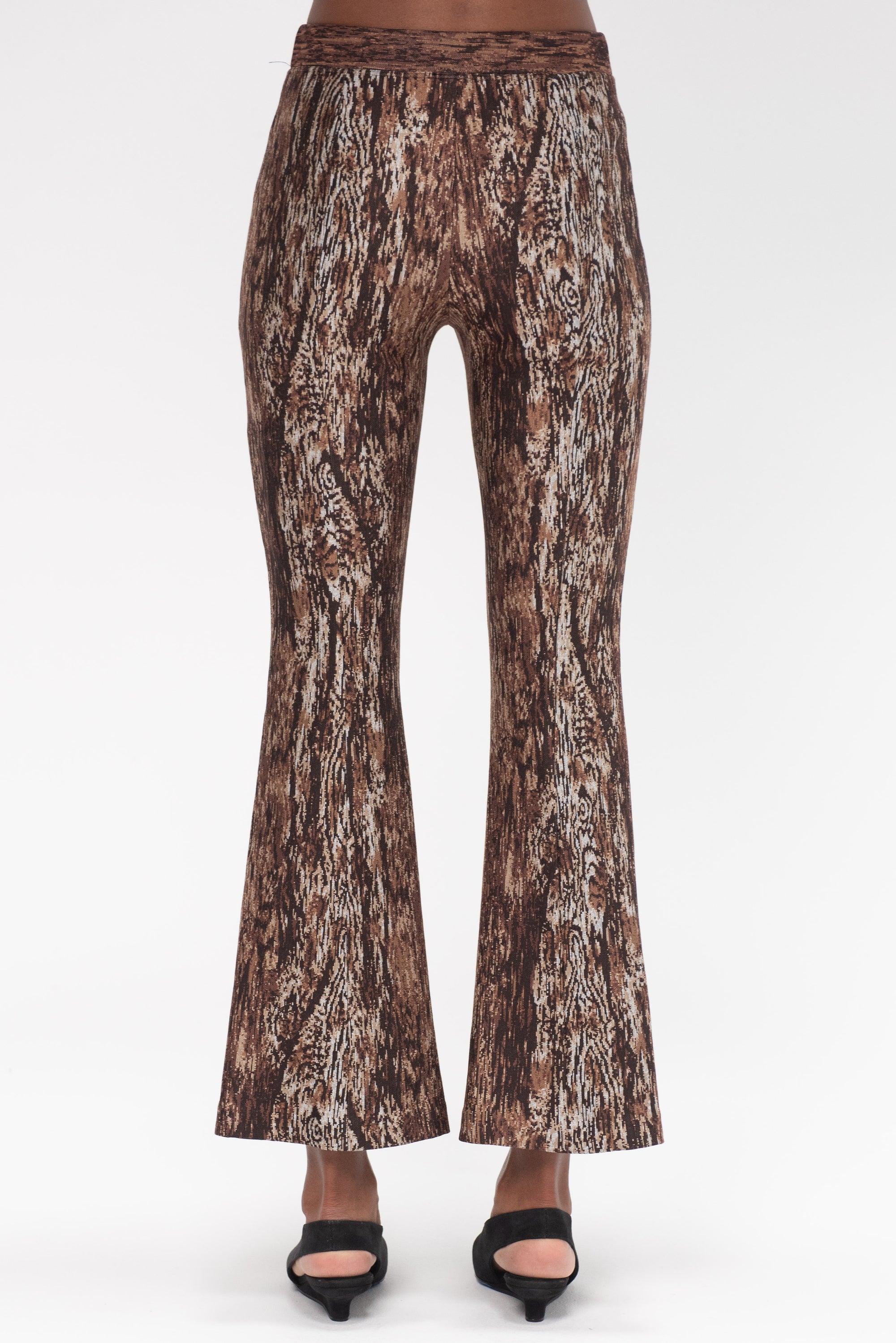 ROSETTA GETTY - Pull On Cropped Flare Pant - Woodgrain, Brown