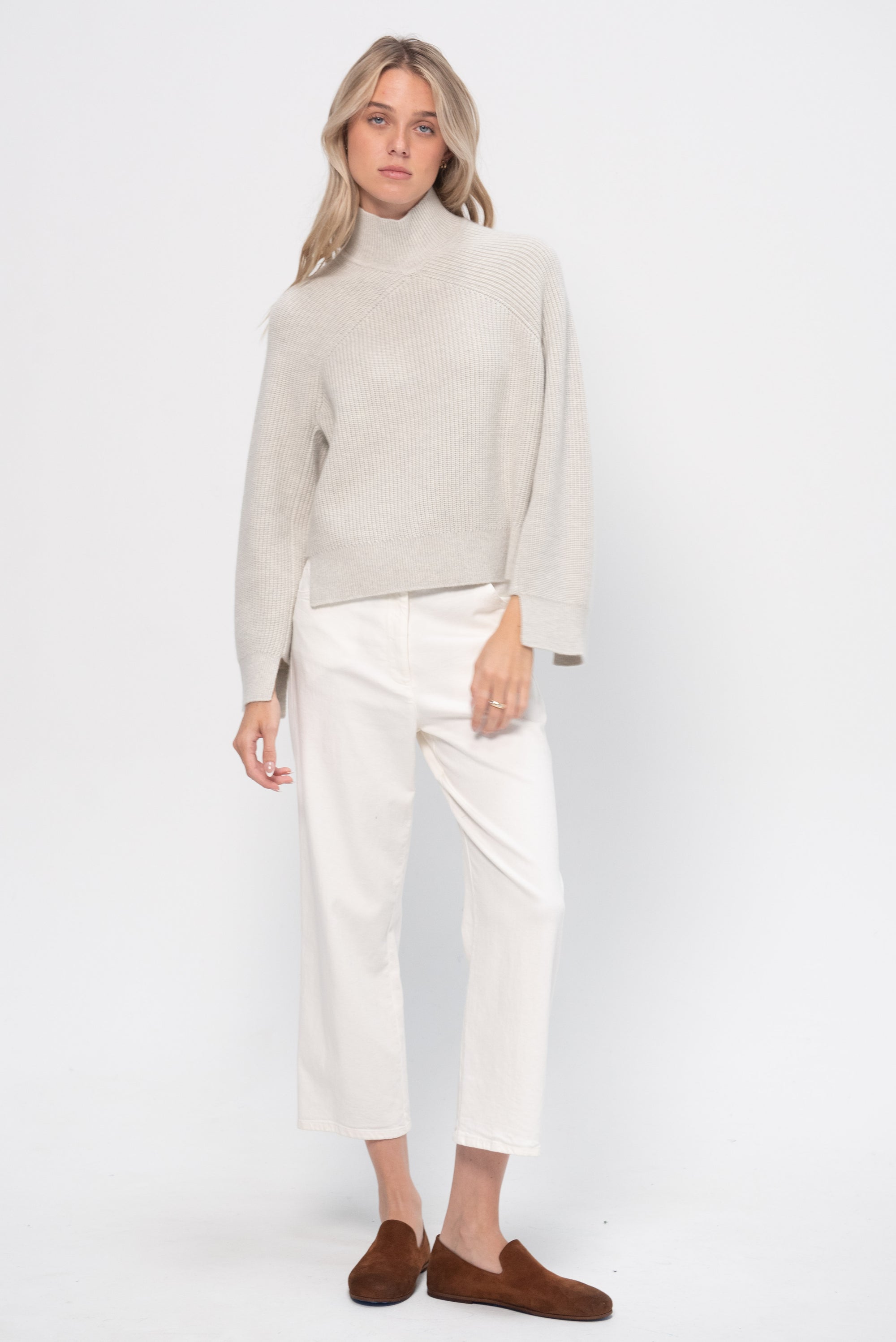 Ribbed Paneled Turtleneck, Fog