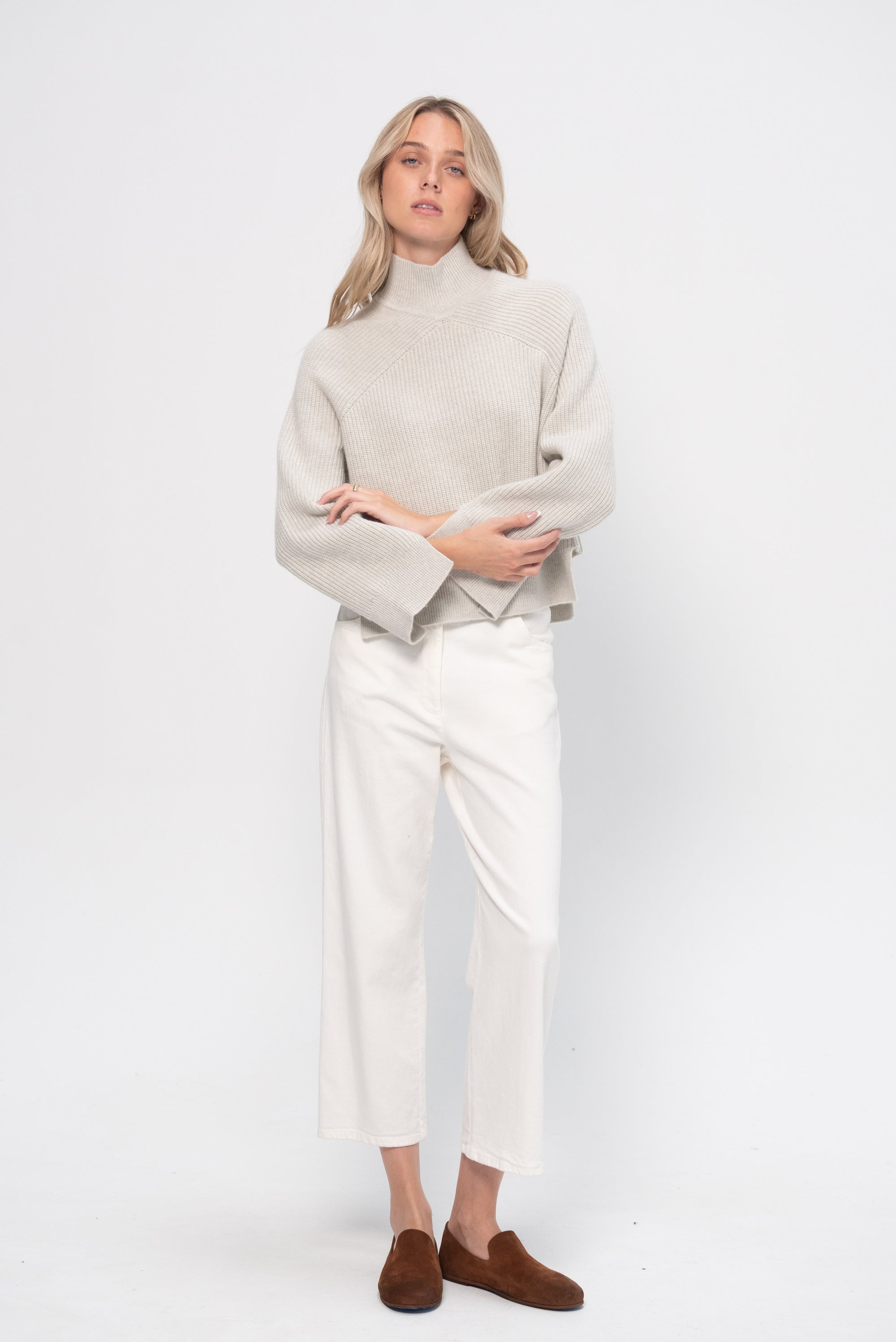 Ribbed Paneled Turtleneck, Fog