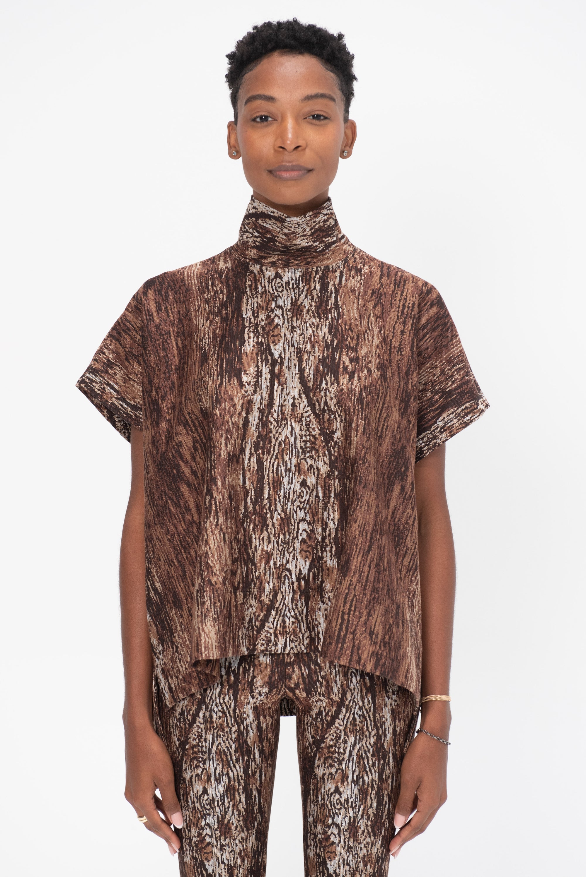 ROSETTA GETTY - Turtleneck Caftan Top - Woodgrain, Brown